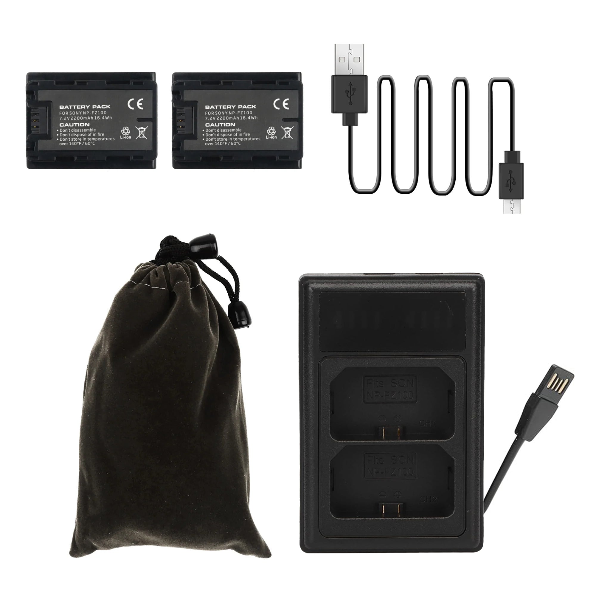 NP-FZ100 Replacement Battery 2 Pack & Dual Charger Set