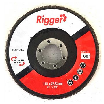 RIGGER Abrasive DIY Flap Disc 115mm x 22.23mm - 60 Grit