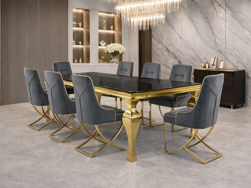 Prestige Home - Cressida 8 Seater Dining Set with Grey Zip Velvet Dining Chair