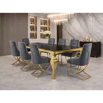 Prestige Home - Cressida 8 Seater Dining Set with Grey Zip Velvet Dining Chair