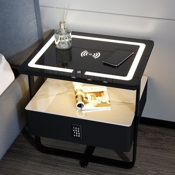 Dark Grey Bedroom Smart Night stand table Modern bedside table with drawer Iron leg