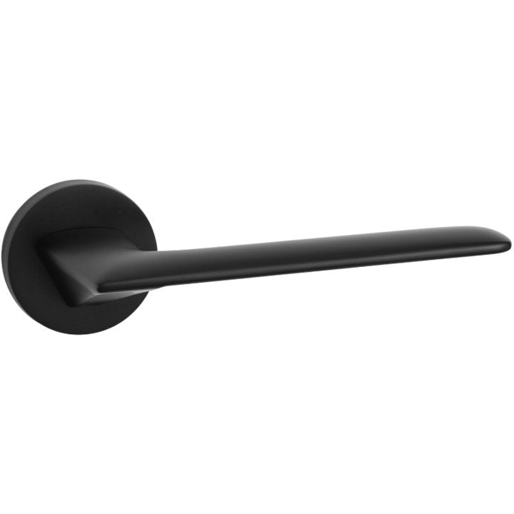 Modern Slim Lever Handle on Round Rose in Matt Black