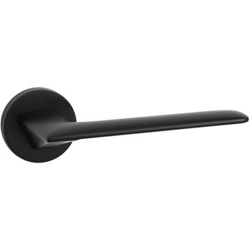 Modern Slim Lever Handle on Round Rose in Matt Black