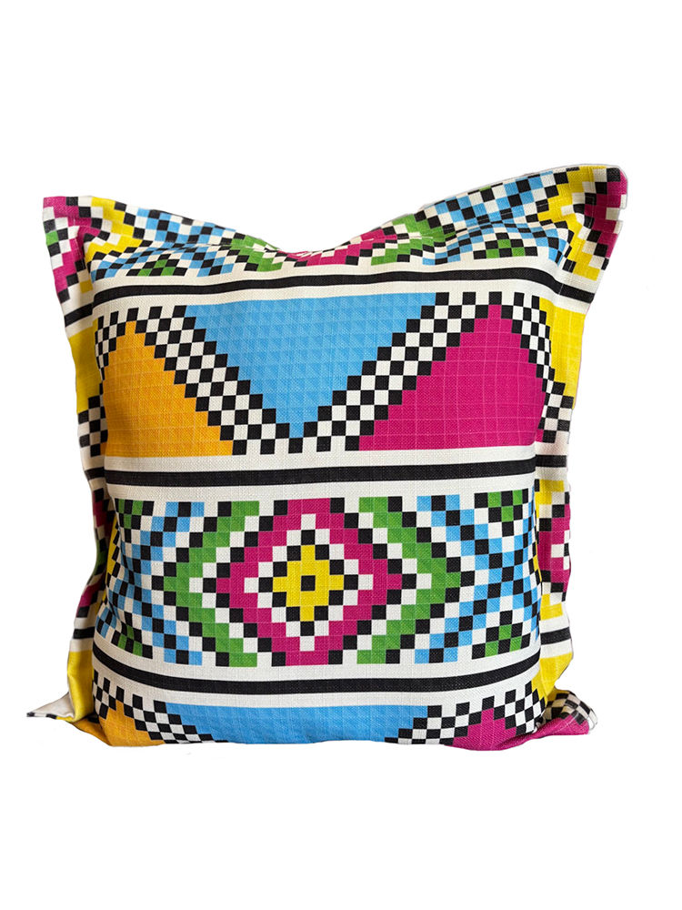 MoTSO DeSIGNED African Zulu Beads Inspired Cushions Pink, Orange and Green 60cm x 60cm