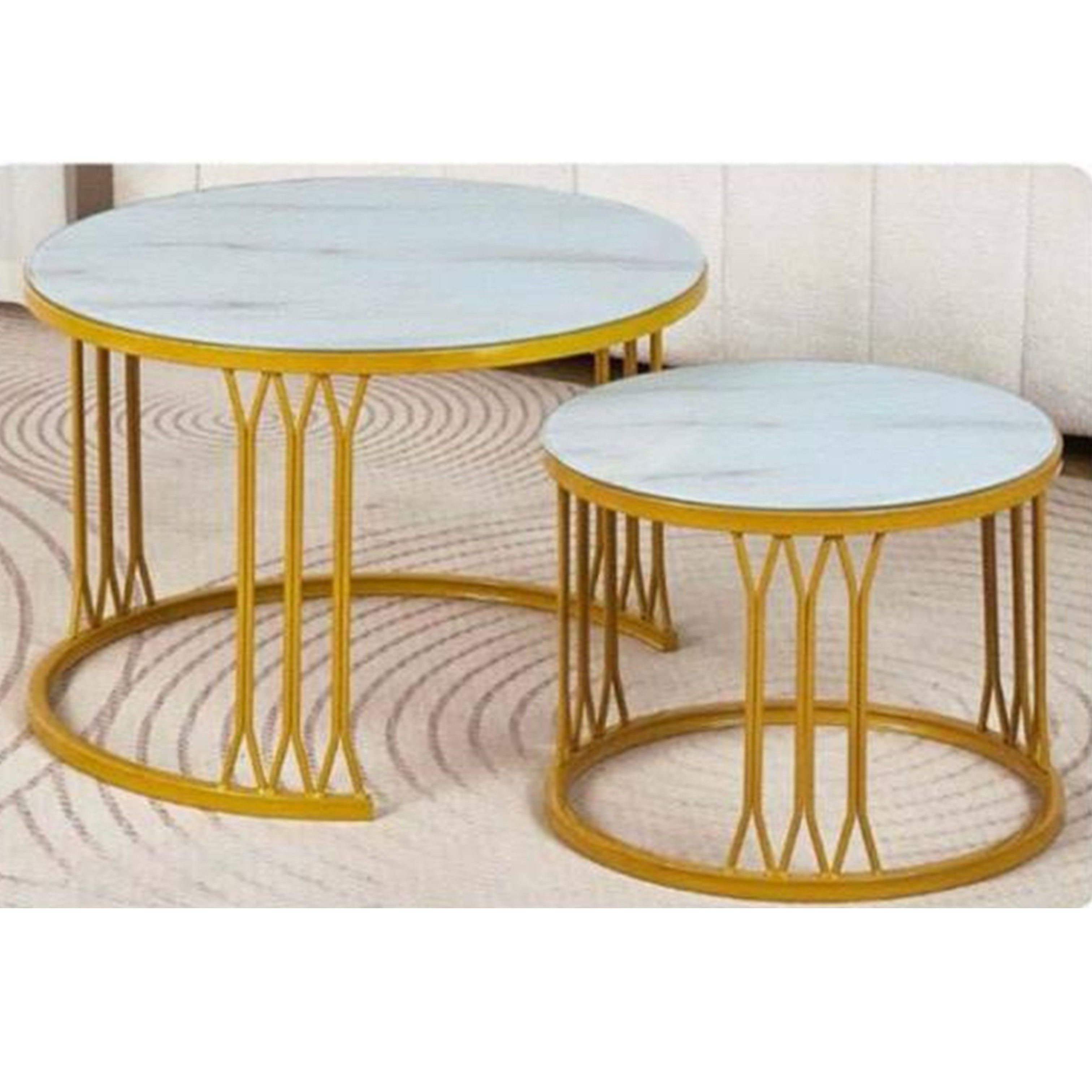 Madiega Furniture - White Marble Gold‑Rod Nesting Tables