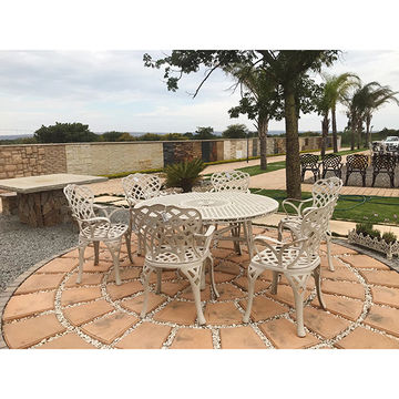 Ageless & Beautiful!   6 Seater Cast Aluminium Patio Furniture Set / Garden Furniture Set / Outdoor Furniture Set - 6 x King Diamond Chairs with  150cm Round Table