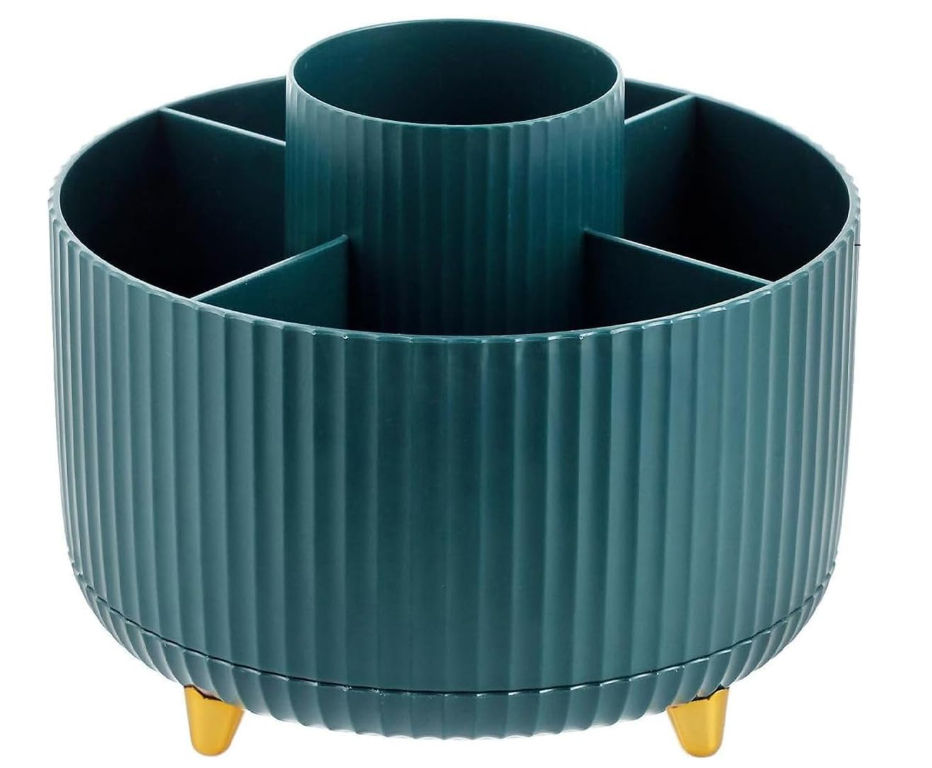 360 Rotating Desk Organisers with 5 Slots for Office Pen Pencil Makeup Holder - Dark Green