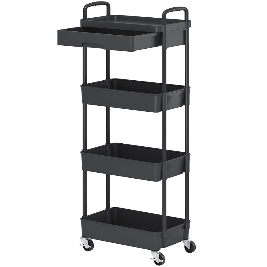 4-Tier Utility Cart With Drawer - BLACK