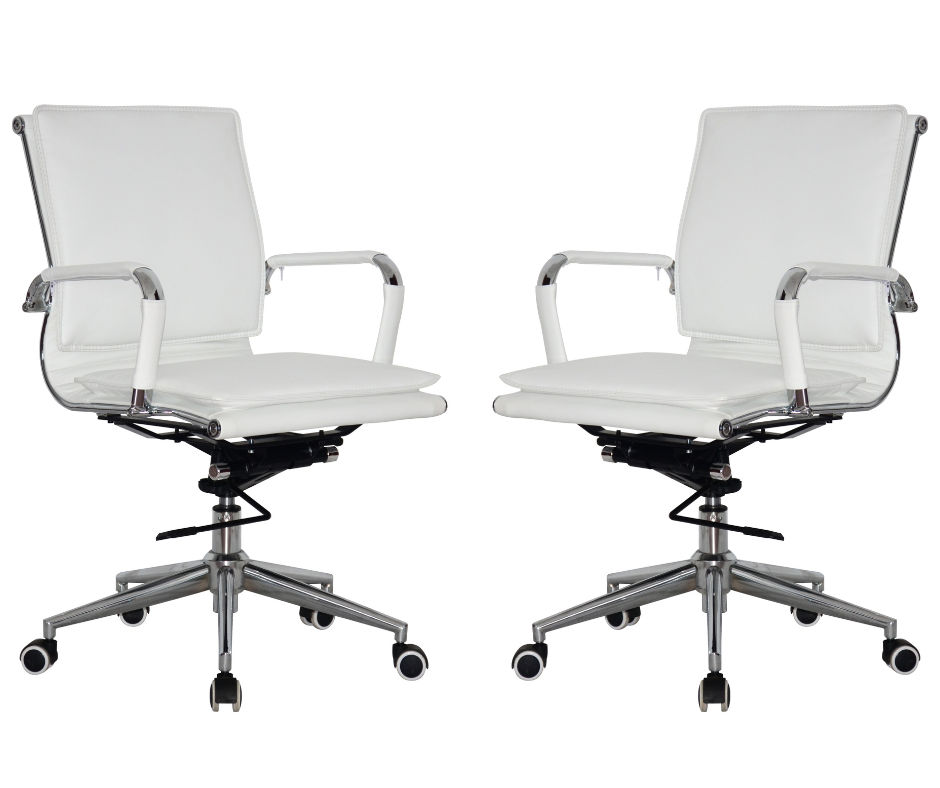 TOCC Classic PU Flat Cushion Medium Back Office Chairs - 2 Per Box - White