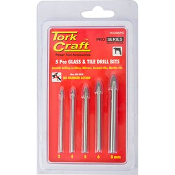 Glass & Tile Drill Bit Set 5 Pce 3/4/5/6/8