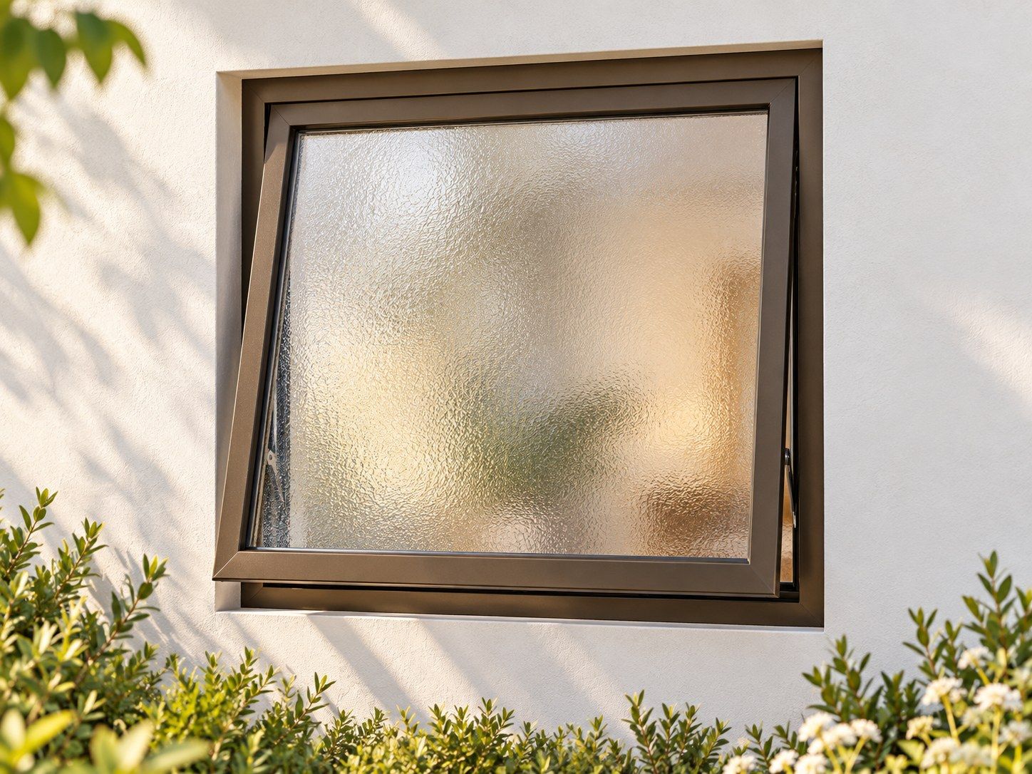 Kenzo Premium Top-Hung Aluminium Window - Bronze, 600 600 mm, Single Opener, Obscure Safety Glass
