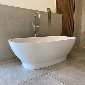 Ovale ThruColour Polished White Freestanding Bath + Basin Combo