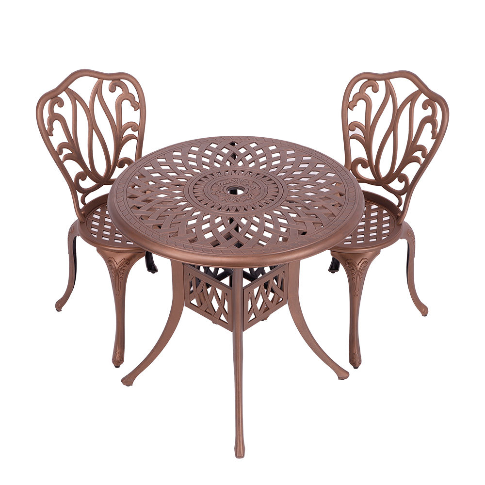 2 Seater - Lisa Aluminium Patio Set / Garden Furniture / Outdoor Dining Set   (2 Lisa Chairs with 78cm Round Lattice Table) - COPPER