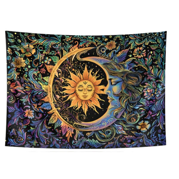Sun and Moon Bohemian Floral Wall Tapestry