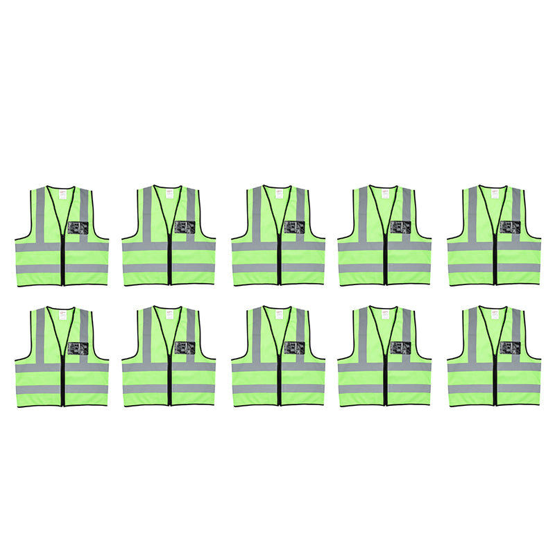 PIONEER SAFETY Vest Reflective Fluorescent Lime Medium Zip/Pocket ( 10 Pack )