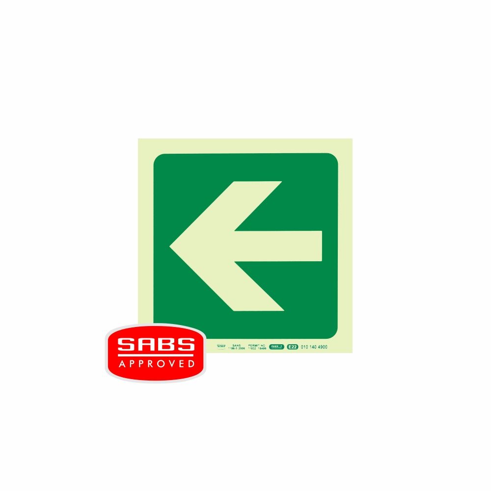 Photoluminescent 190MM Safety Sign - E22-Arrow Left