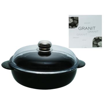 Granit Low Casserole With Pyrex Glass Lid 24cm
