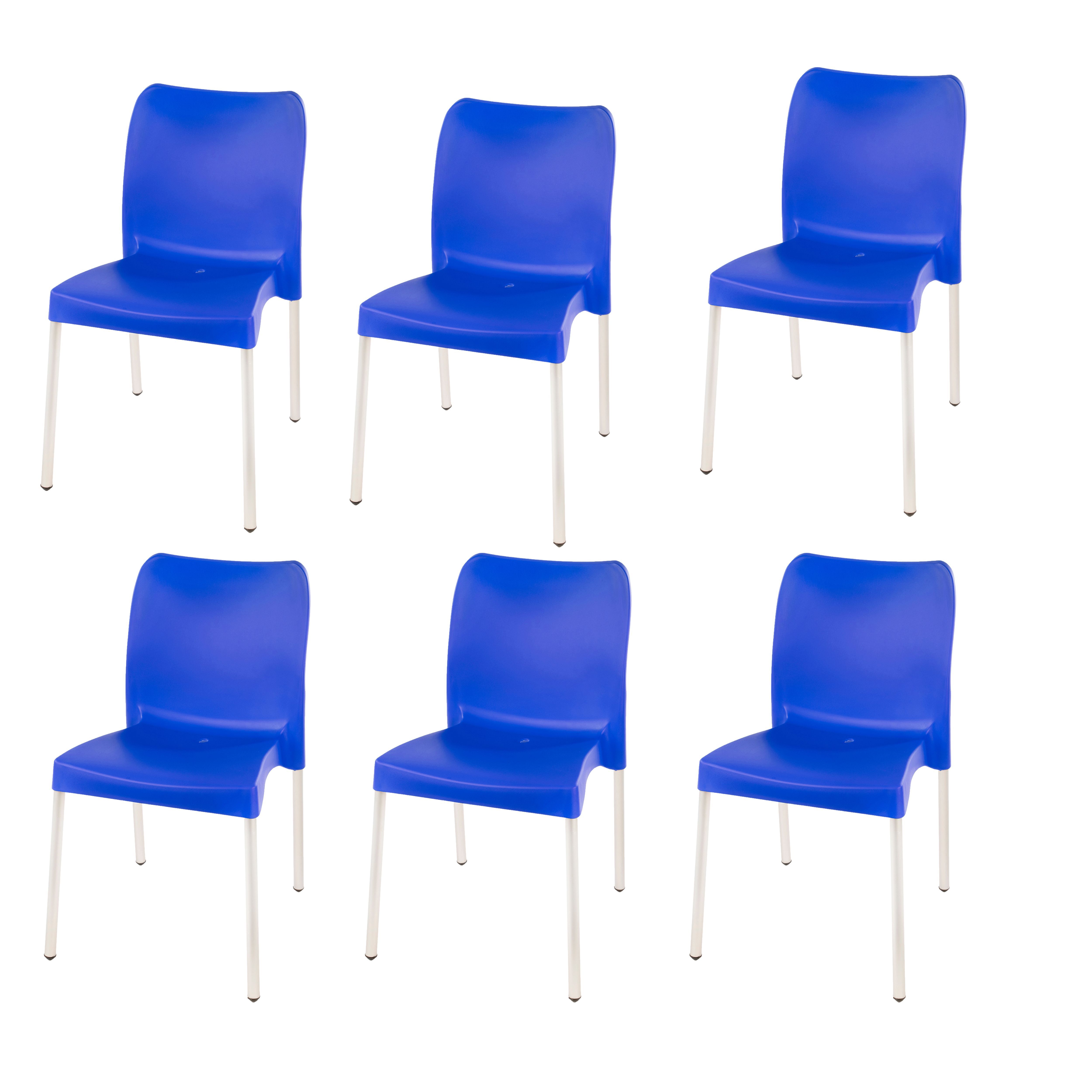 Florence Heavy  Duty Plastic Bistro Chair / Patio Chair / Garden Chair / Stackable - NO ARMRESTS - BLUE  - Set of 6