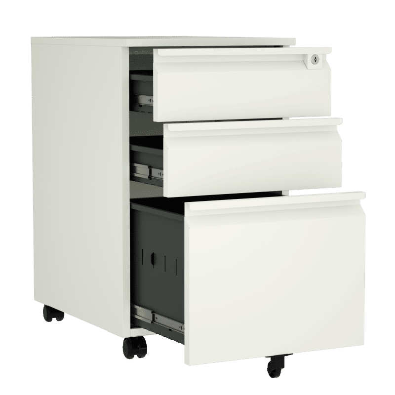 Steel 3 Drawer Swan Handle Mobile Pedestal Filing Cabinet Locker - White