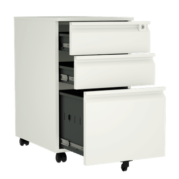 Steel 3 Drawer Swan Handle Mobile Pedestal Filing Cabinet Locker - White