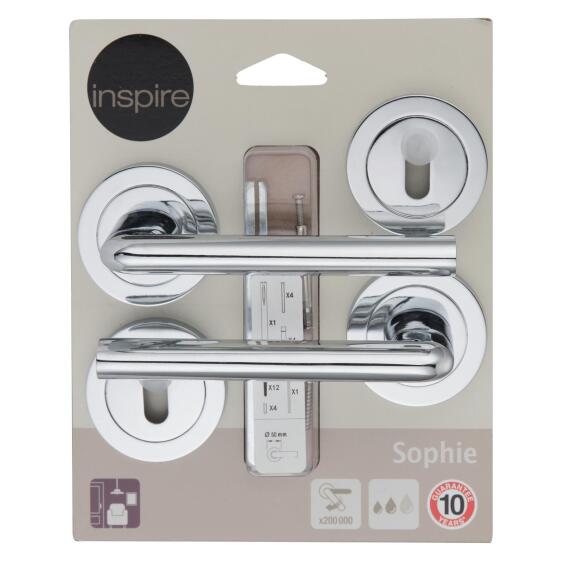 Door handles on round rose cylinder key entry chrome finish sophie inspire