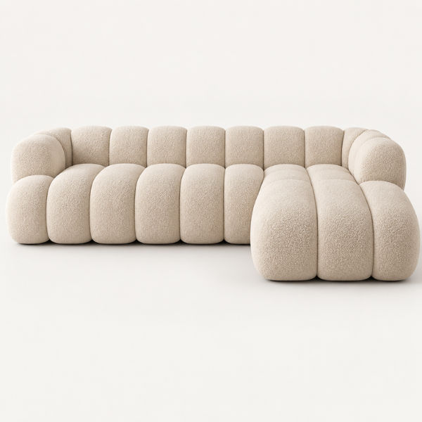 Califia Luna Curved Bouclé Sectional Sofa – Cream