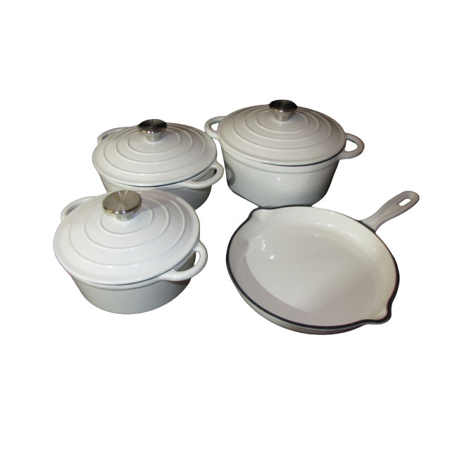 Pot set 7 Piece Cast Iron Grooved Lid - Kitchen Essentials