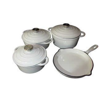 Pot set 7 Piece Cast Iron Grooved Lid - Kitchen Essentials