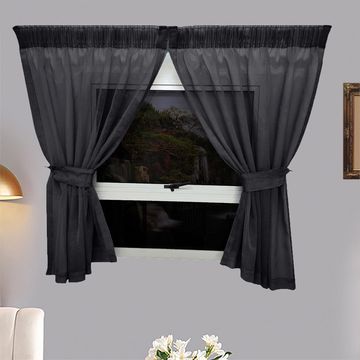 Matoc Designs Café Curtain - Mystic Voile - Charcoal - Taped - 110cm W x 120cm H - 2 Pack
