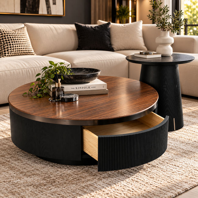 KC FURN – Onyx Round Storage Coffee Table Set