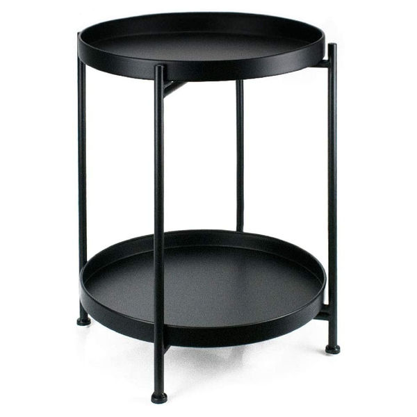 2 TIER METAL ROUND TRAY SIDE COFFEE SOFA END BLACK TABLE