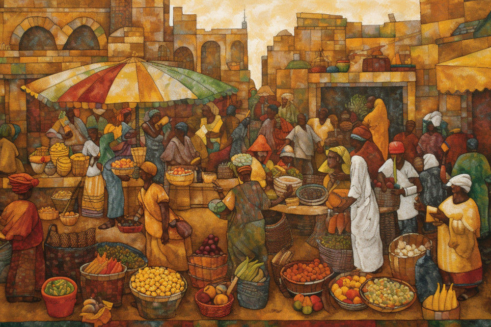 Canvas Wall Art - A Mosaic Earthy Tones Warm Yellows - A1413 - [120 x 80 cm]
