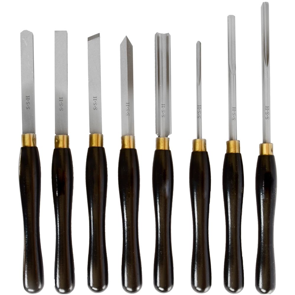 Tork Craft Chisel Set Wood Turning Hss 8 Piece Wooden Case