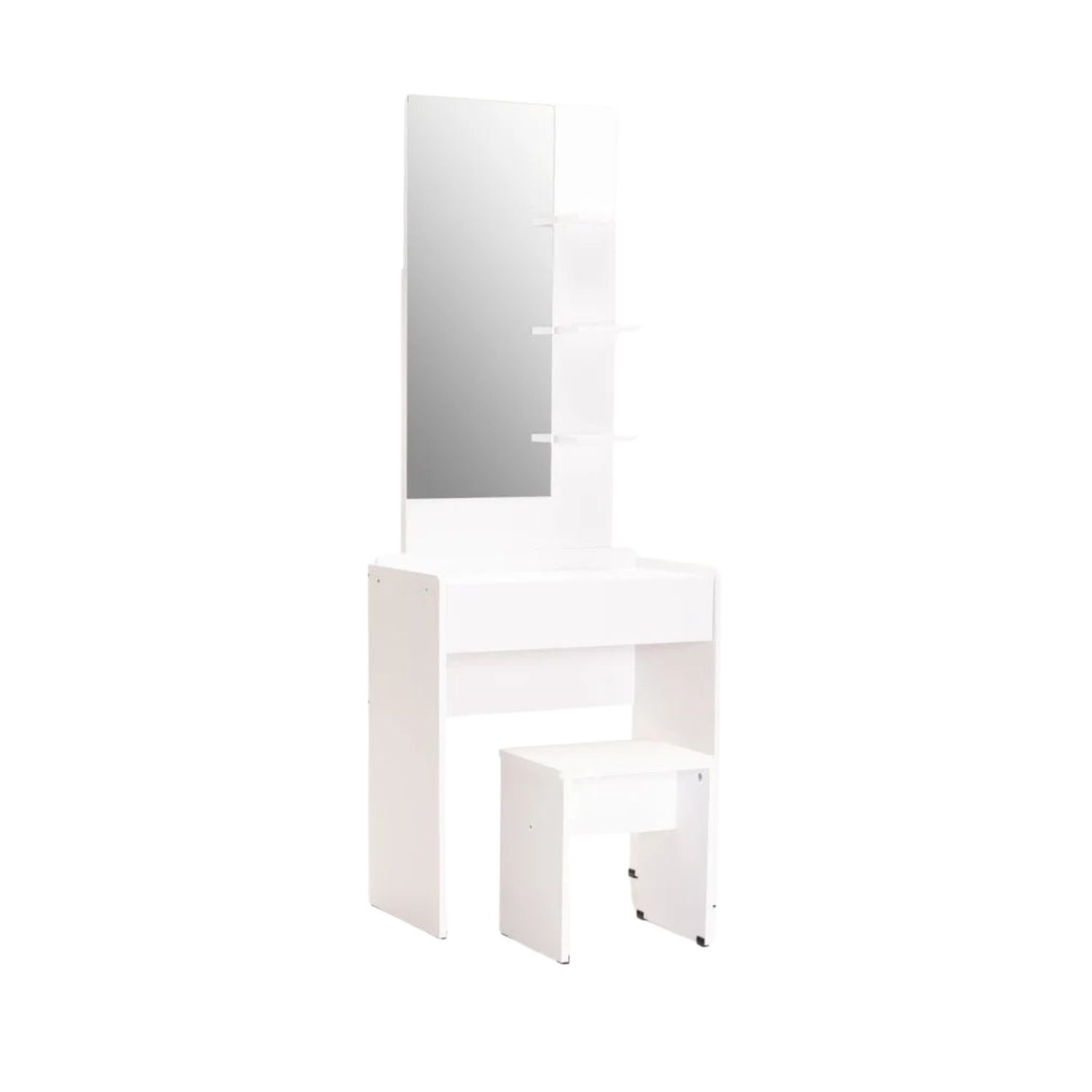 Modern Dressing Table with Mirror & Stool - White