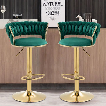 KC FURN-Set Of 2 Cady Velvet Swivel Bar Stool (Green)