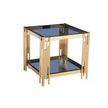 Luxury Square Coffee Table – Glamorous Gold Frame & Crystal Glass Top