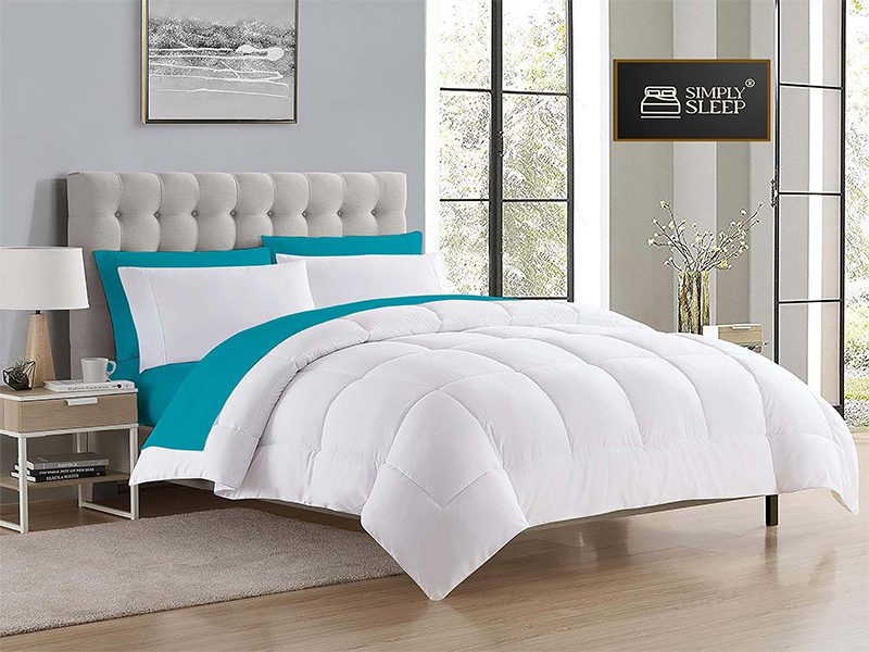 Simply Sleep - Everyday Collection Reversible Comforter Set - 90 GSM - King - Super king - Peacock Blue - Optical White - (1pc)