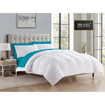 Simply Sleep - Everyday Collection Reversible Comforter Set - 90 GSM - King - Super king - Peacock Blue - Optical White - (1pc)
