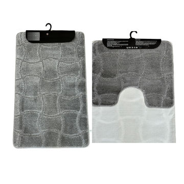 2-Piece Bathroom Mat Set – 60x100 cm Bath Mat & Contour Toilet Mat – Soft, Absorbent & Anti-Slip – Gray Stone Pattern