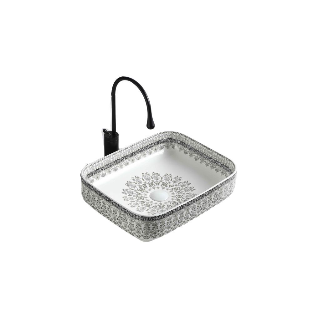 Counter top Ceramic Basin / table top Linnea - Gloss White&Grey Art