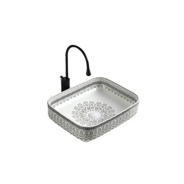 Counter top Ceramic Basin / table top Linnea - Gloss White&Grey Art