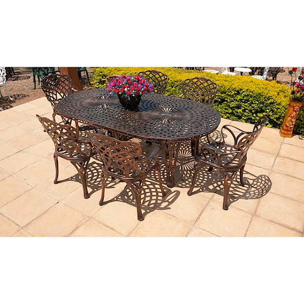 Ageless & Beautiful!   6 Seater Cast Aluminium Patio Furniture Set / Garden Furniture Set / Outdoor Furniture Set - 6 x King Diamond Chairs with  100cm x 185cm Oval King Diamond Table