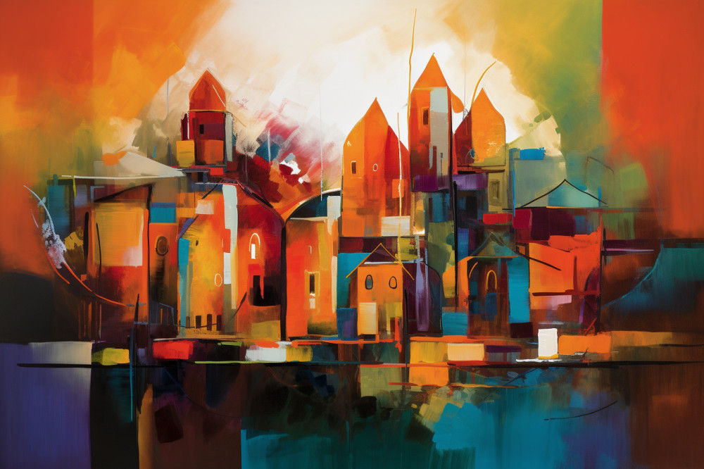 Canvas Wall Art - Through Abstract Shapes Warm Colors  - A1398 - [120 x 80 cm]