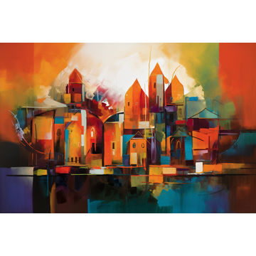 Canvas Wall Art - Through Abstract Shapes Warm Colors  - A1398 - [120 x 80 cm]
