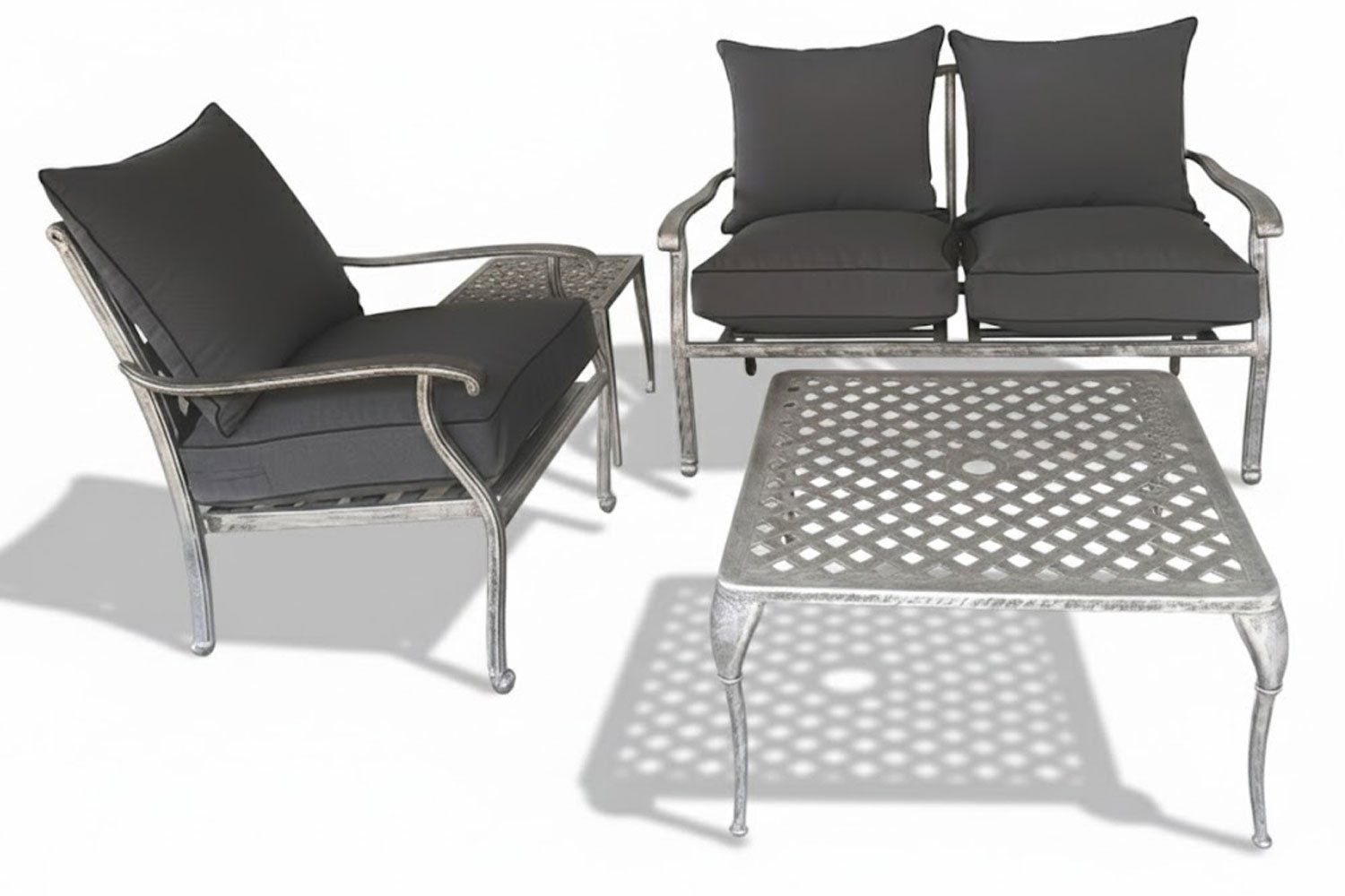 Aluminium Lounge Set 4-Piece 3-Seater (Silver, Charcoal Cushions)