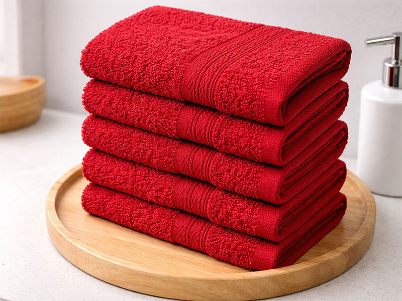 Plush 450GSM Face Cloths - 030x030cms - 05 Pc Pack - Tomato