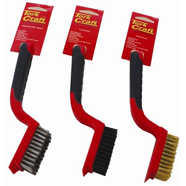 Soft Grip Wide Brush Set Brass Stainless Nylon In Blister Tcw