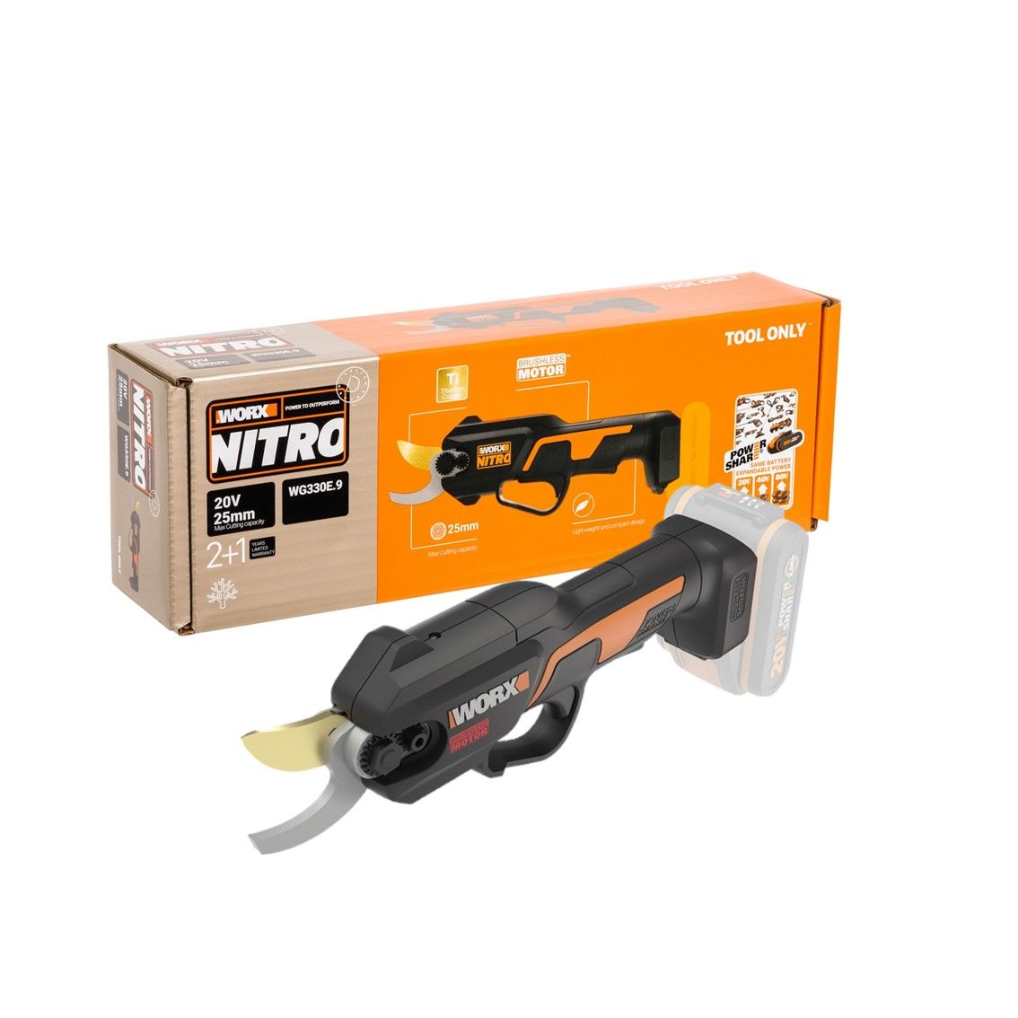 WORX NITRO Pruning Shear 25mm BL 20V TOOL ONLY