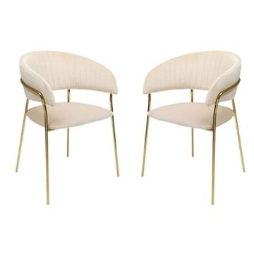 Prestige Home - Set of 2 -Luxe Beige Velvet with Gold Metal Leg Dining Chair