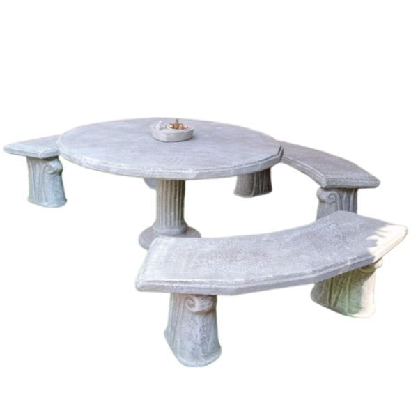 Large round table & half round benches